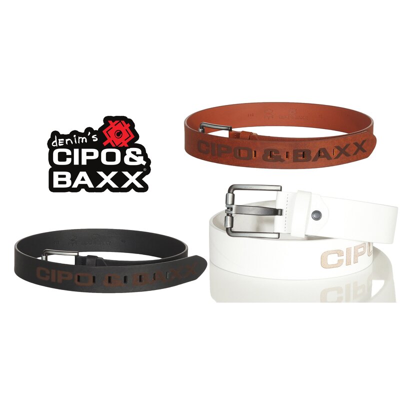 Cipo & Baxx Herren CG110 Echt-Leder Gürtel mit Schnalle Belt großes Logo