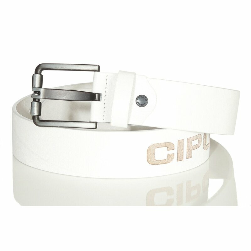 Cipo & Baxx Herren CG110 Echt-Leder Grtel mit Schnalle Belt groes Logo 110 White