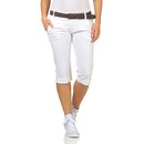 Damen Shorts Bermuda Caprihose kurze Jeans Hotpant Sommer Hose Grtel Taschen  white XXL