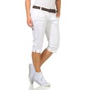 Damen Shorts Bermuda Caprihose kurze Jeans Hotpant Sommer Hose Grtel Taschen  white XXL