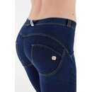 Freddy WR.UP Damen Hose knchellang Denim-Look Super Skinny normale Leibhhe Blau/Gelbe Nhte L