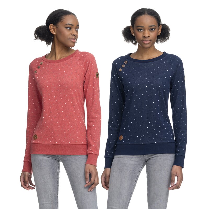 ragwear Damen Sweatshirt DARIA DOTS Sweater Pullover Rundhals Vegan Raglanärmel