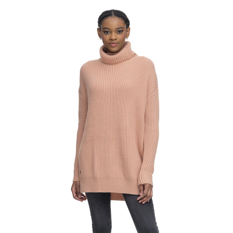Ragwear Damen Strickkleid LYNEA REMAKE  mit Rollkragen Longpullover Kleid Strick Pink L