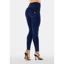Freddy Hose WRUP2HC002ORG hohe Taille Super Skinny Jeggings Reiverschluss Blau mit gelben Nhten XS