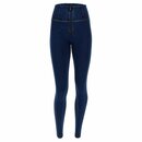 Freddy Hose WRUP2HC002ORG hohe Taille Super Skinny Jeggings Reiverschluss Blau mit gelben Nhten XS