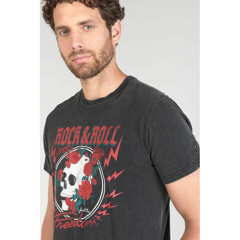 Le Temps des Cerises Herren T-Shirt Vintage-Look Baumwolle Rundhalsausschnitt Schwarz XL