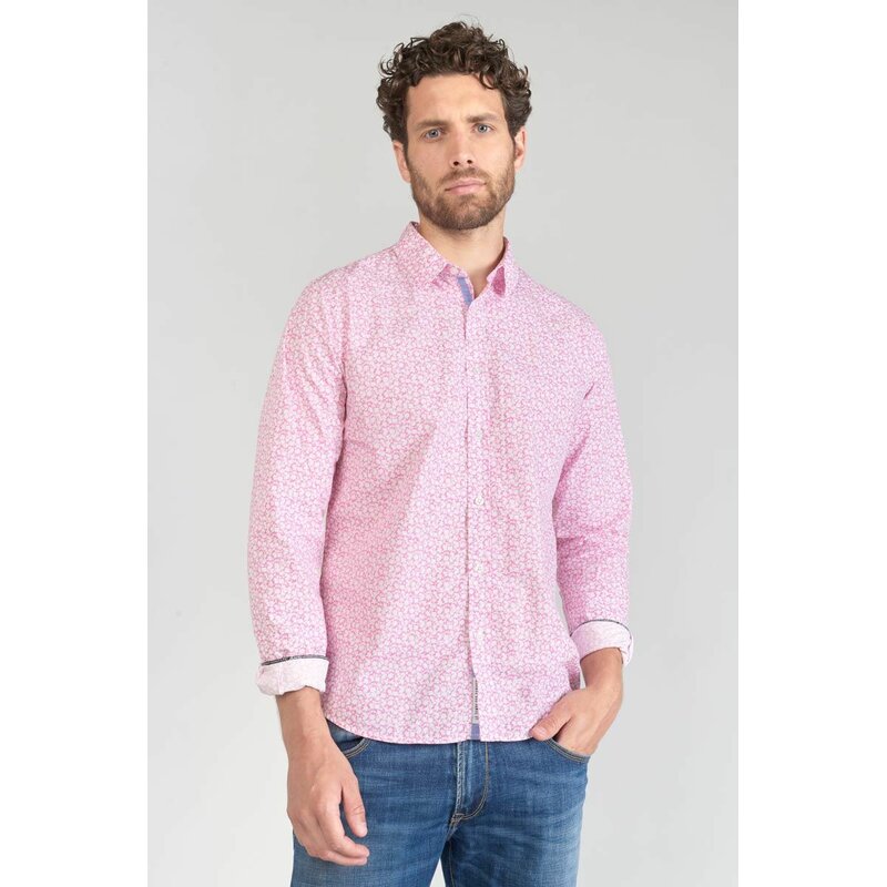 Le Temps des Cerises Herren Hemd BROTEL Blumenmuster Langarm klassischer Schnitt Pink L