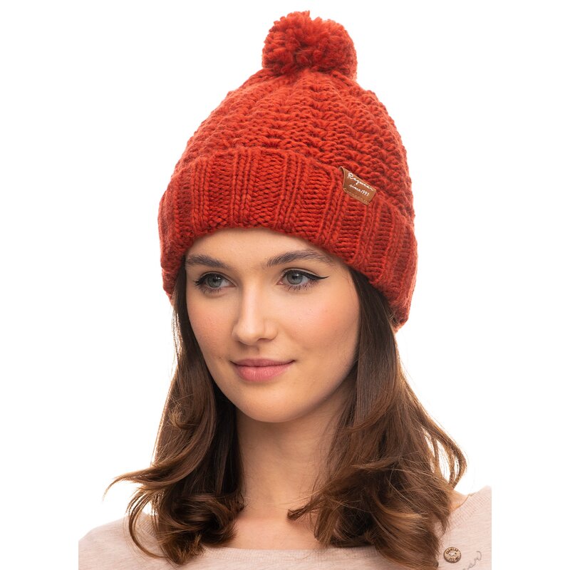 ragwear Damen-Mtze BRIGSY Wintermtze Bommelmntze Strickmtze mit Bommel TERRACOTTA uni
