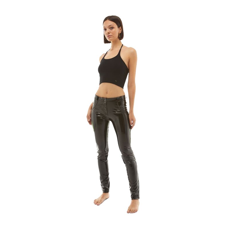 Freddy WRUP2RS440 - Hochglnzende Damen Regular Waist Super Skinny Push-Up Hose Schwarz S